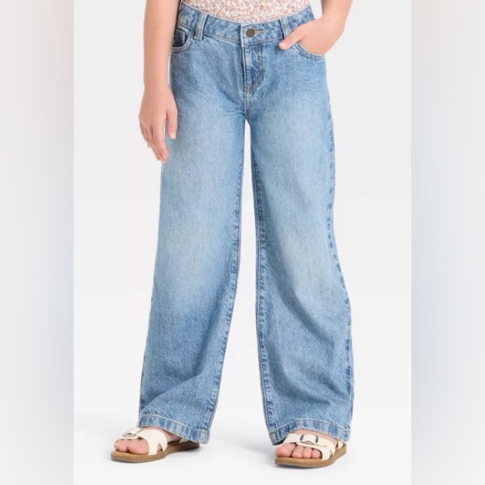 Blue Wide Leg Girls Jeans
